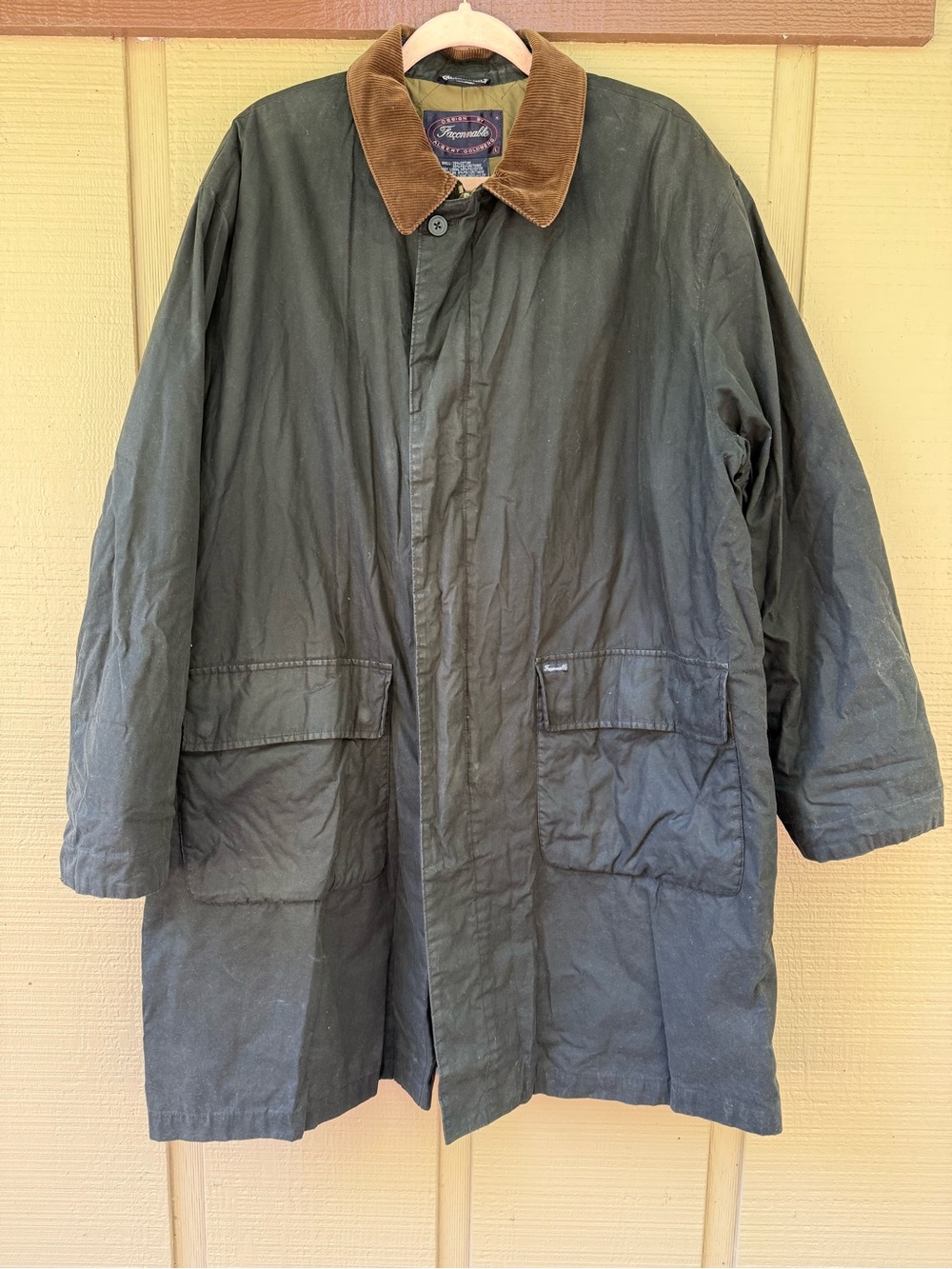 Vintage Faconnable Waxed Outdoor Field Hunting Jacket Raincoat Corduroy Collar L